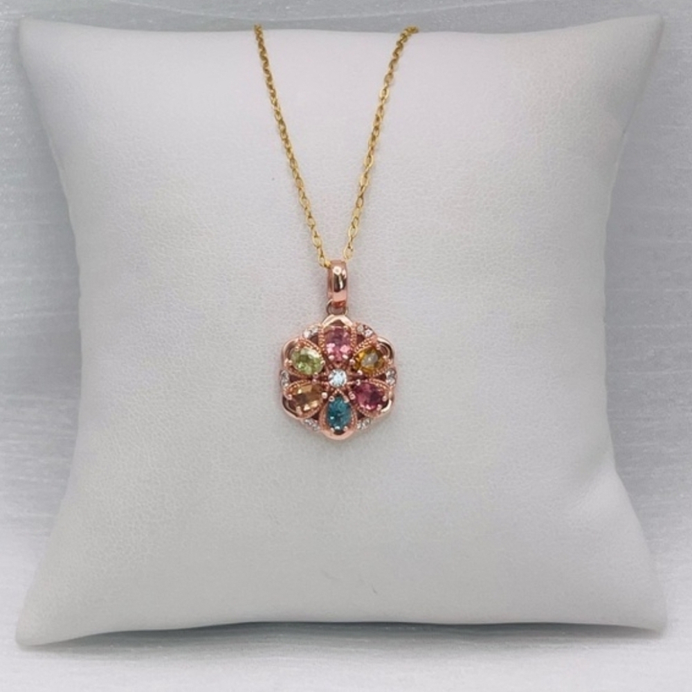 Rainbow Tourmaline S925 Flower Pendant